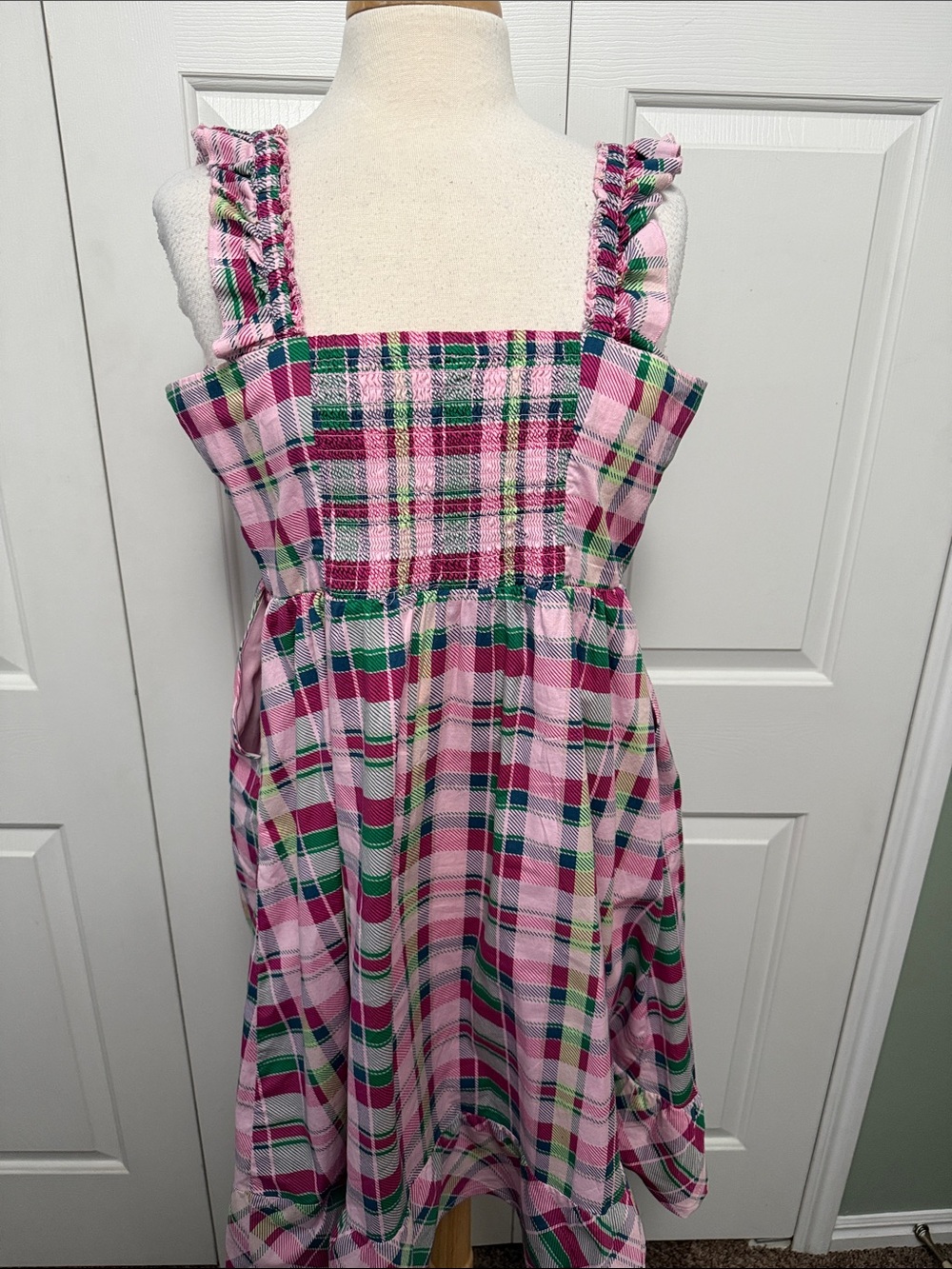 Women’s Pink Plaid Sundress with Ruffle Straps - Picture 4 of 5